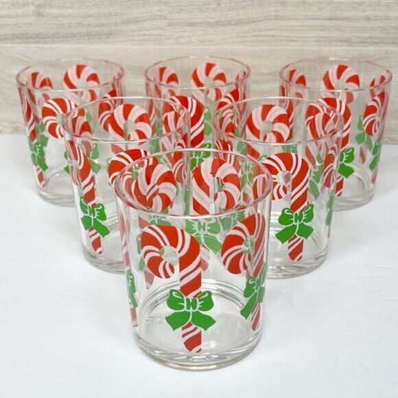 VINTAGE MCM H.J. STOTTER‎ Candy Cane Christmas Acrylic Tumbler Glasses Set of 6 - Picture 1 of 9